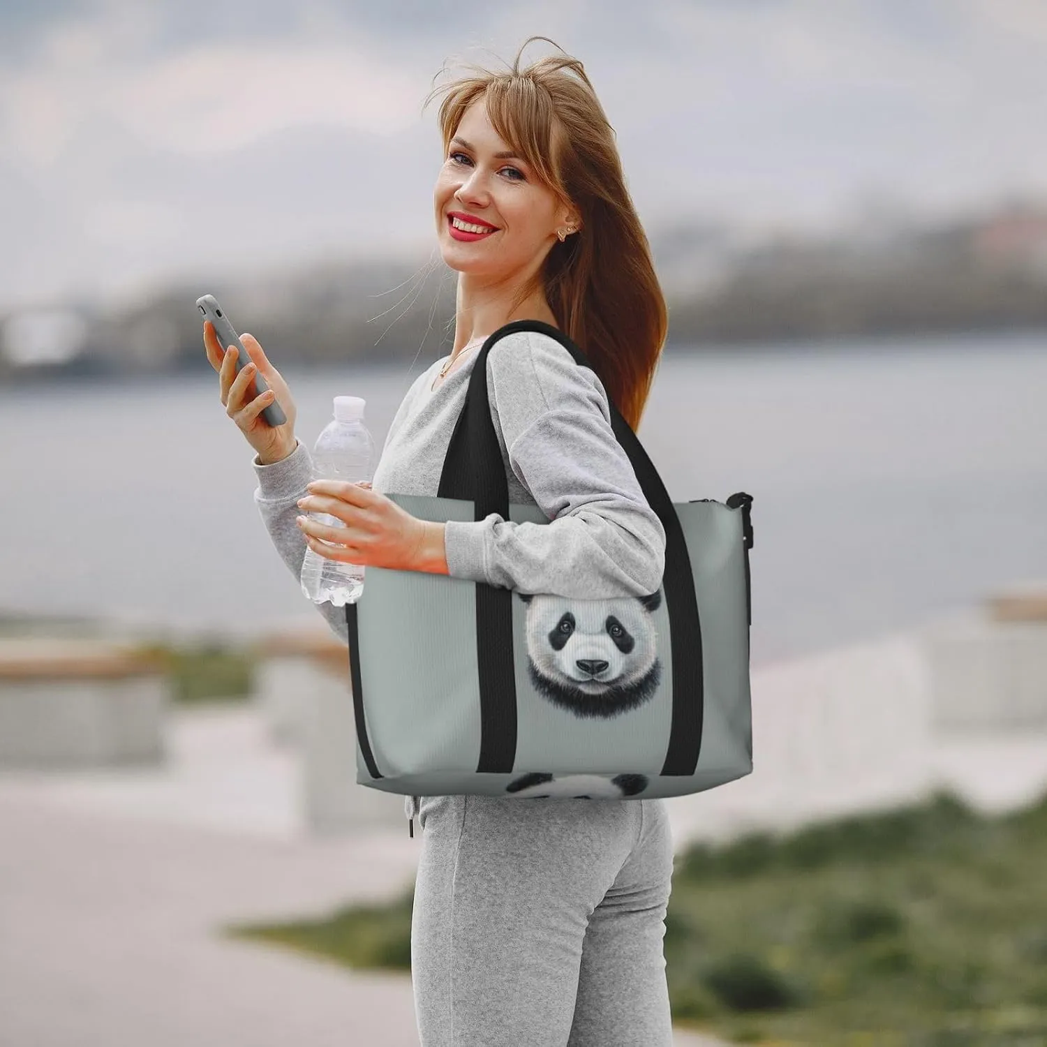 pandas head print Travel Duffel Bag, Sports Tote Gym Bag, Swim Pool Bag Large Shoulder Tote Bag for Beach Weekender