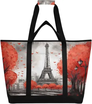 Paris Tower Street Reusable Insulated Lunchbox Cooler Bag, Leakproof Kitchen Grocery Bag Collapsible Portable Cooler Tote Bag for Picnic, Camping, Office, Travel
