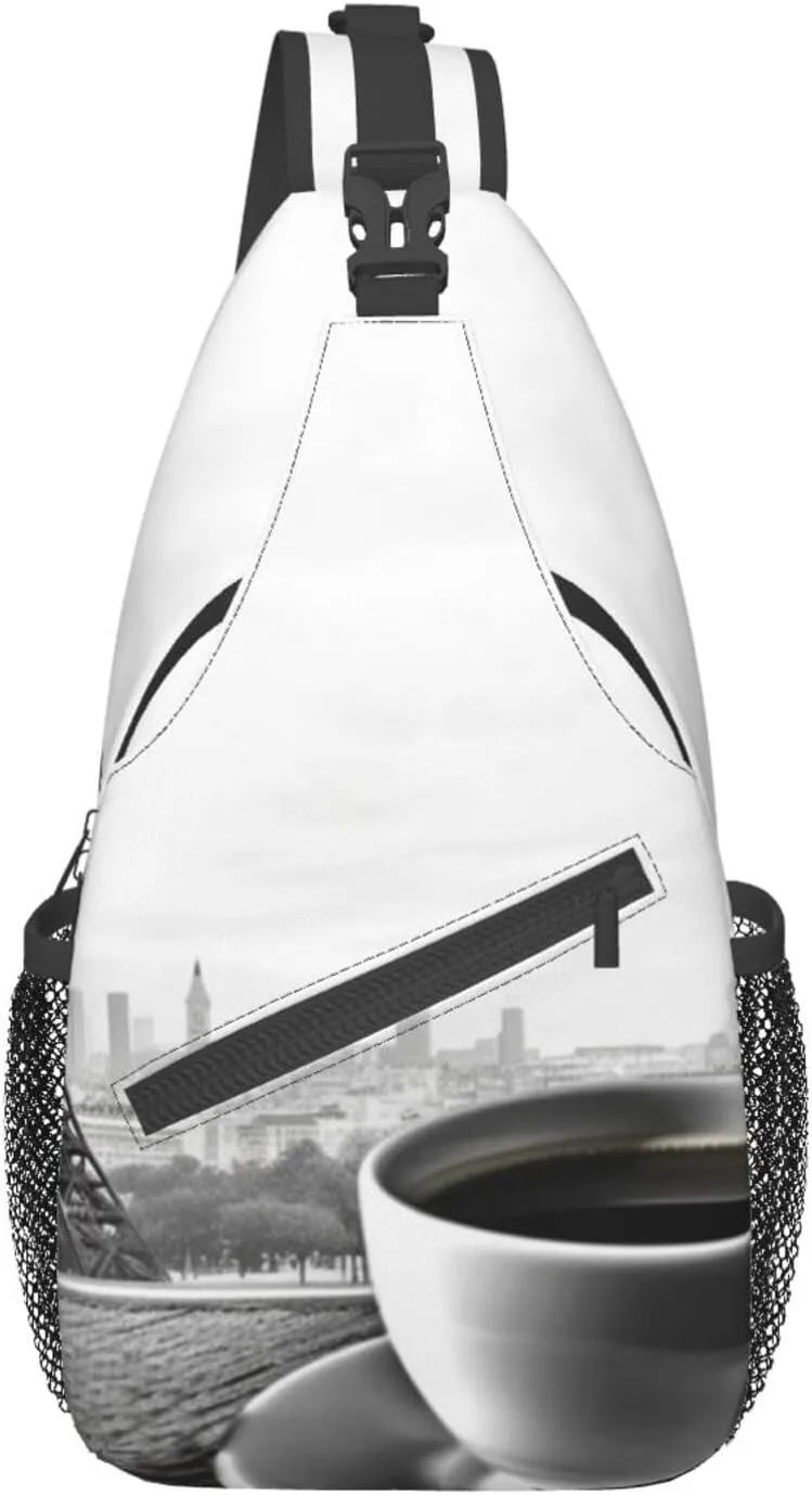 Parisian Coffee Eiffel Tower Printed Chest Messenger Bag Shoulder Bag Sling Bag
