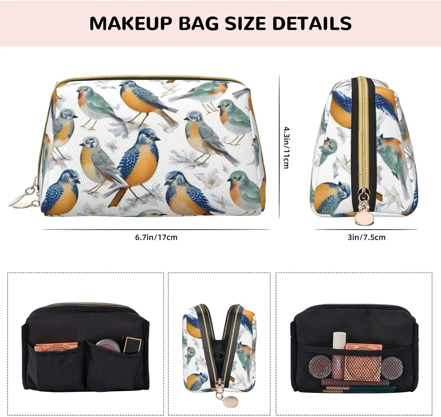 Parrots On Branches Toiletry Pouch, Travel-Friendly Makeup Organizer For Makeup Brushes, Lipsticks