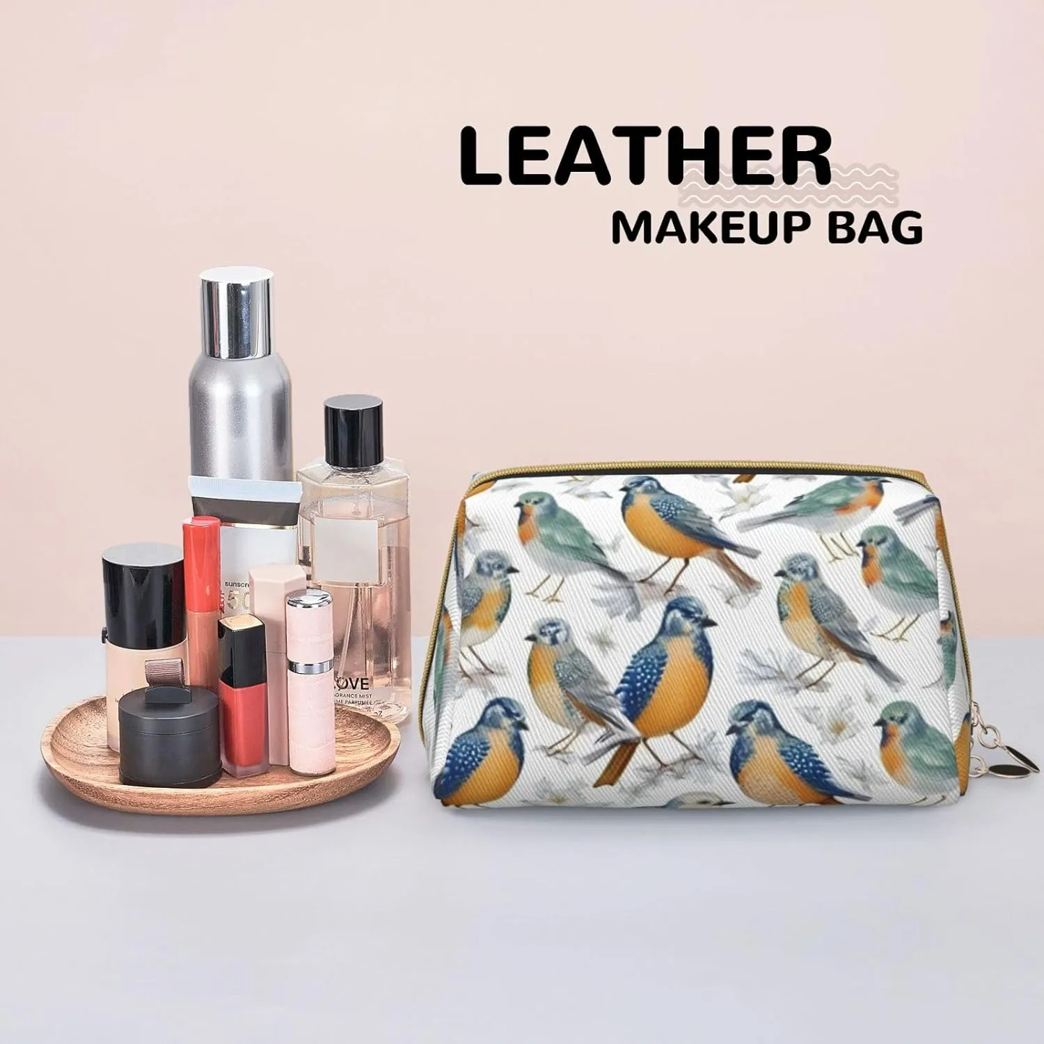 Parrots On Branches Toiletry Pouch, Travel-Friendly Makeup Organizer For Makeup Brushes, Lipsticks