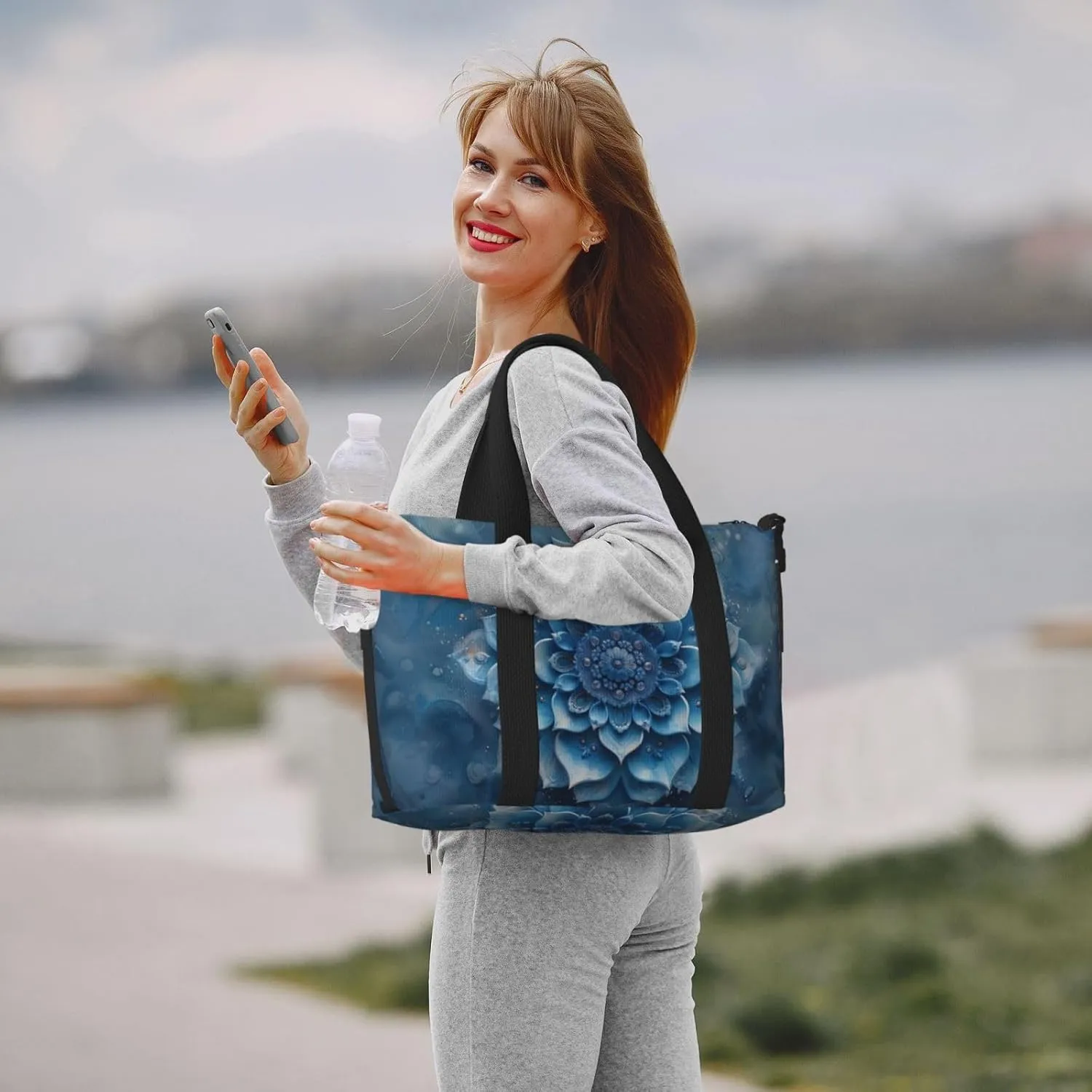 pastel blue gradient print Travel Duffel Bag, Sports Tote Gym Bag, Swim Pool Bag Large Shoulder Tote Bag for Beach Weekender