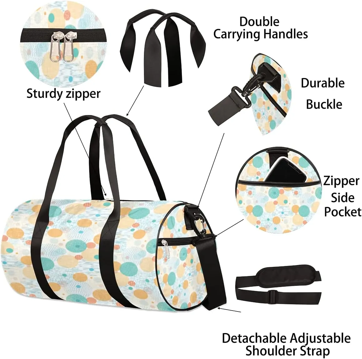 Pastel Circles Pattern Gym Bag Small Gym Duffel Bags for Men Women Overnight Weekender Bag Lightweight Sport Duffle Bag Carry On Gymbag