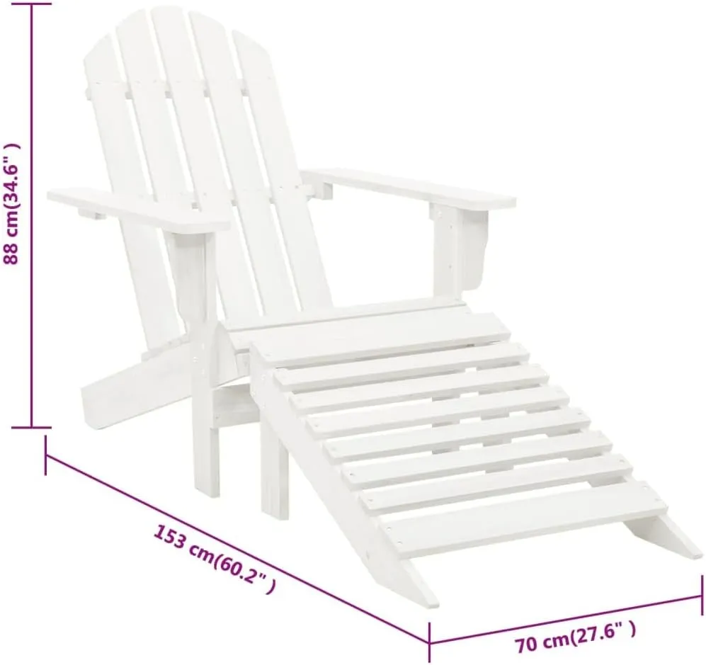 Patio Chair with Ottoman Solid Hardwood and Pinewood Lounge Chair White Outdoor Furniture for Garden, Backyard, Reading