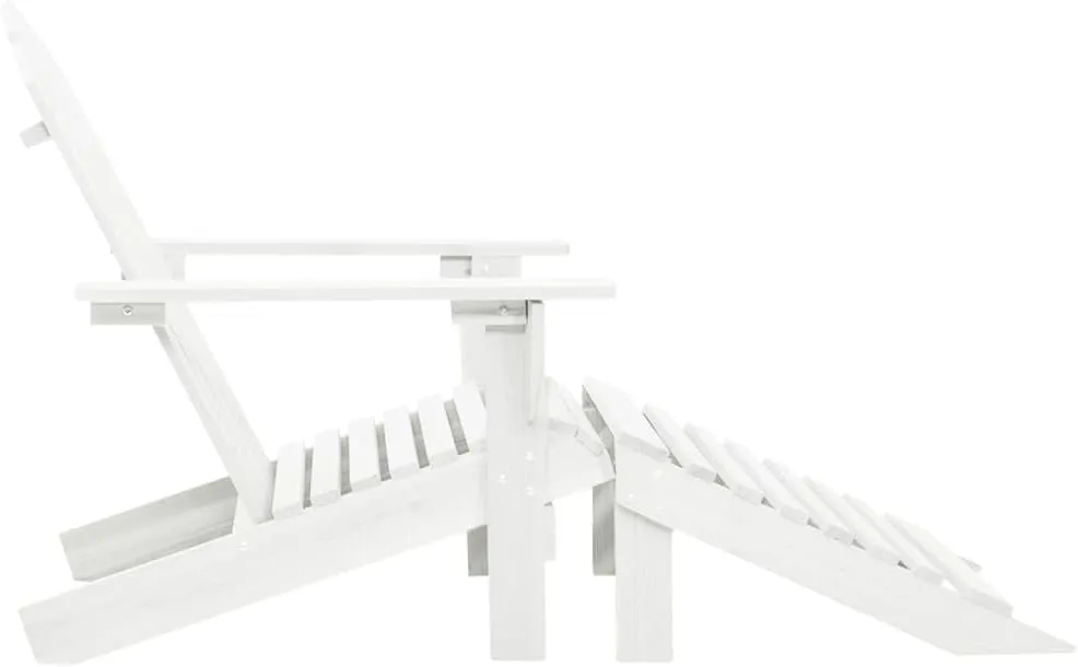 Patio Chair with Ottoman Solid Hardwood and Pinewood Lounge Chair White Outdoor Furniture for Garden, Backyard, Reading