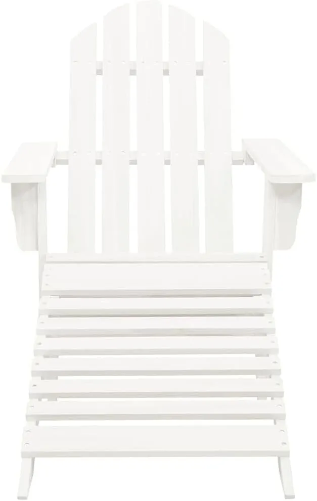 Patio Chair with Ottoman Solid Hardwood and Pinewood Lounge Chair White Outdoor Furniture for Garden, Backyard, Reading