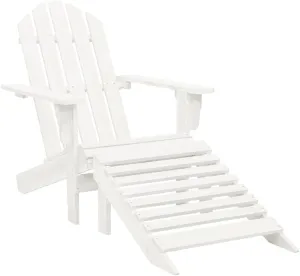 Patio Chair with Ottoman Solid Hardwood and Pinewood Lounge Chair White Outdoor Furniture for Garden, Backyard, Reading