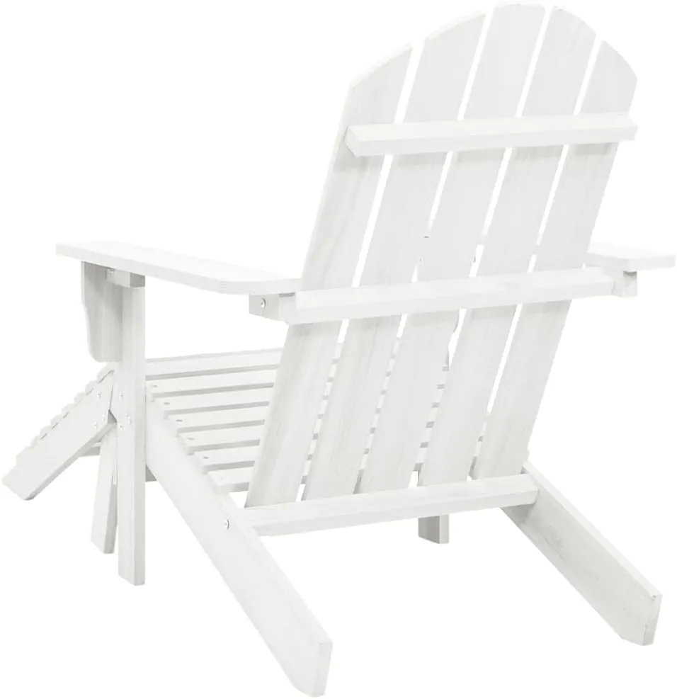 Patio Chair with Ottoman Solid Hardwood and Pinewood Lounge Chair White Outdoor Furniture for Garden, Backyard, Reading