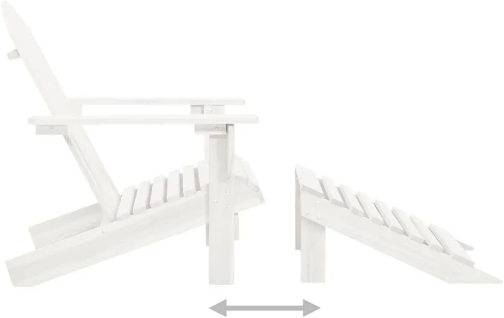 Patio Chair with Ottoman Solid Hardwood and Pinewood Lounge Chair White Outdoor Furniture for Garden, Backyard, Reading