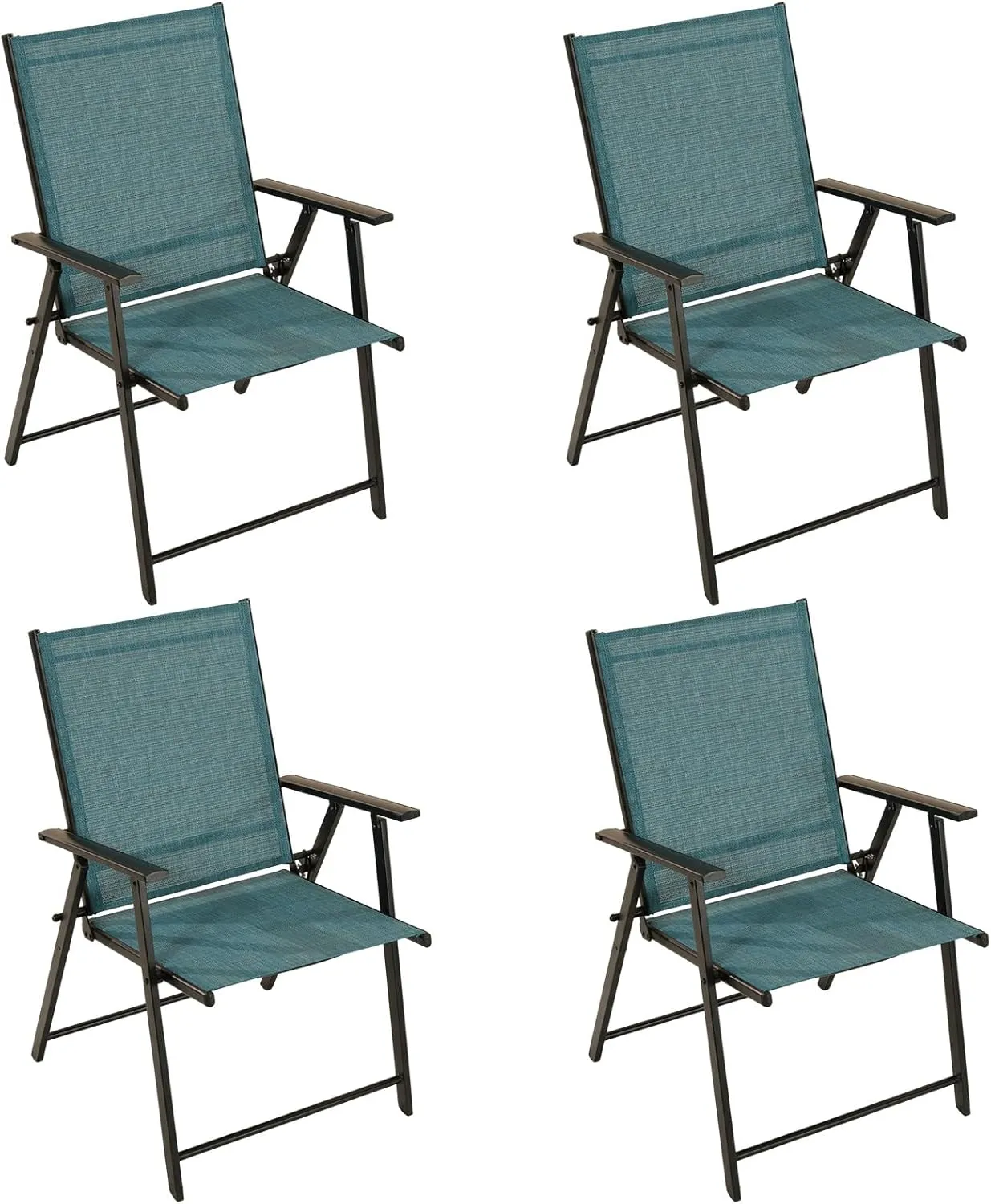 Patio Folding Chairs Set of 4, Outdoor Lawn Chairs with Rustproof Metal Frame, Portable Dining Chairs for Porch, Deck, Garden, Backyard, Camping（Light Blue）