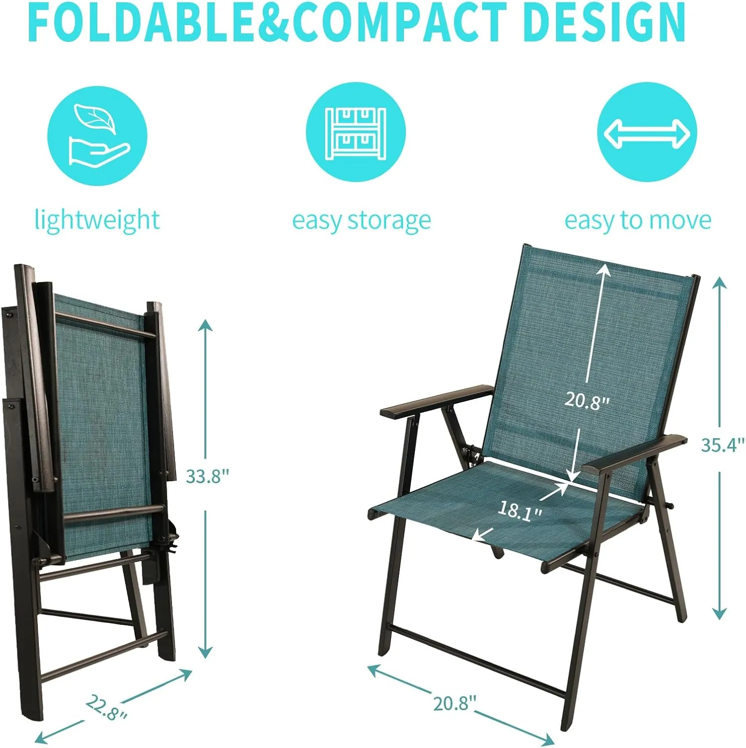 Patio Folding Chairs Set of 4, Outdoor Lawn Chairs with Rustproof Metal Frame, Portable Dining Chairs for Porch, Deck, Garden, Backyard, Camping（Light Blue）