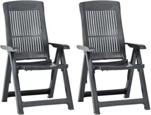 Patio Reclining Chairs 2 pcs Plastic Anthracite Adjustable Folding Lounge Chair for Outdoor Use, Weather-Resistant, Lightweight, Comfortable Folding Lawn Chairs for Garden, Patio, and Beach