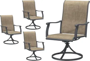 Patio Swivel Chairs Outdoor Swivel Rocker Dining Chairs with All Weather Textilene High Back Metal Frame for Backyard Deck Lawn Garden (Brown, Set of 4)