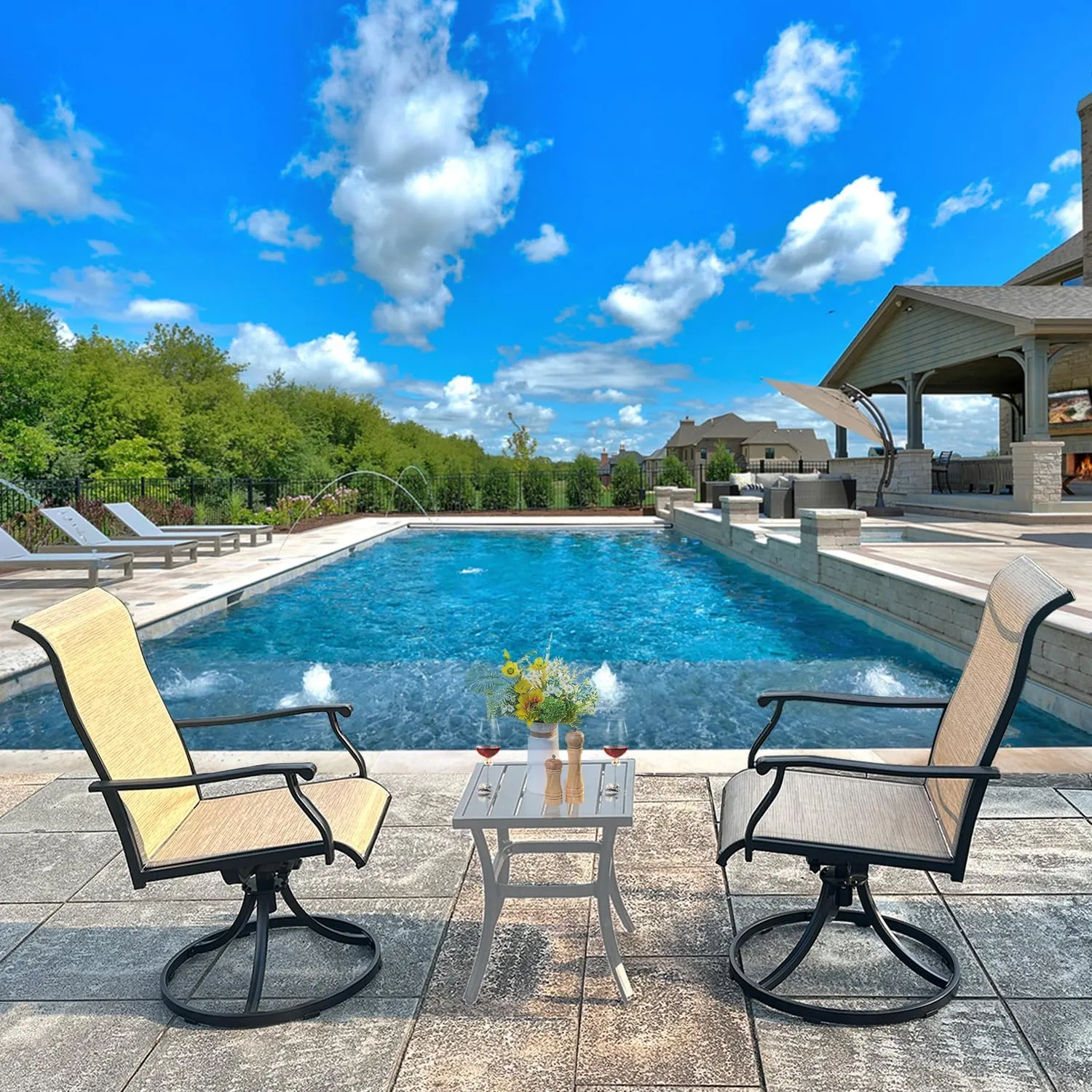 Patio Swivel Chairs Outdoor Swivel Rocker Dining Chairs with All Weather Textilene High Back Metal Frame for Backyard Deck Lawn Garden (Brown, Set of 4)
