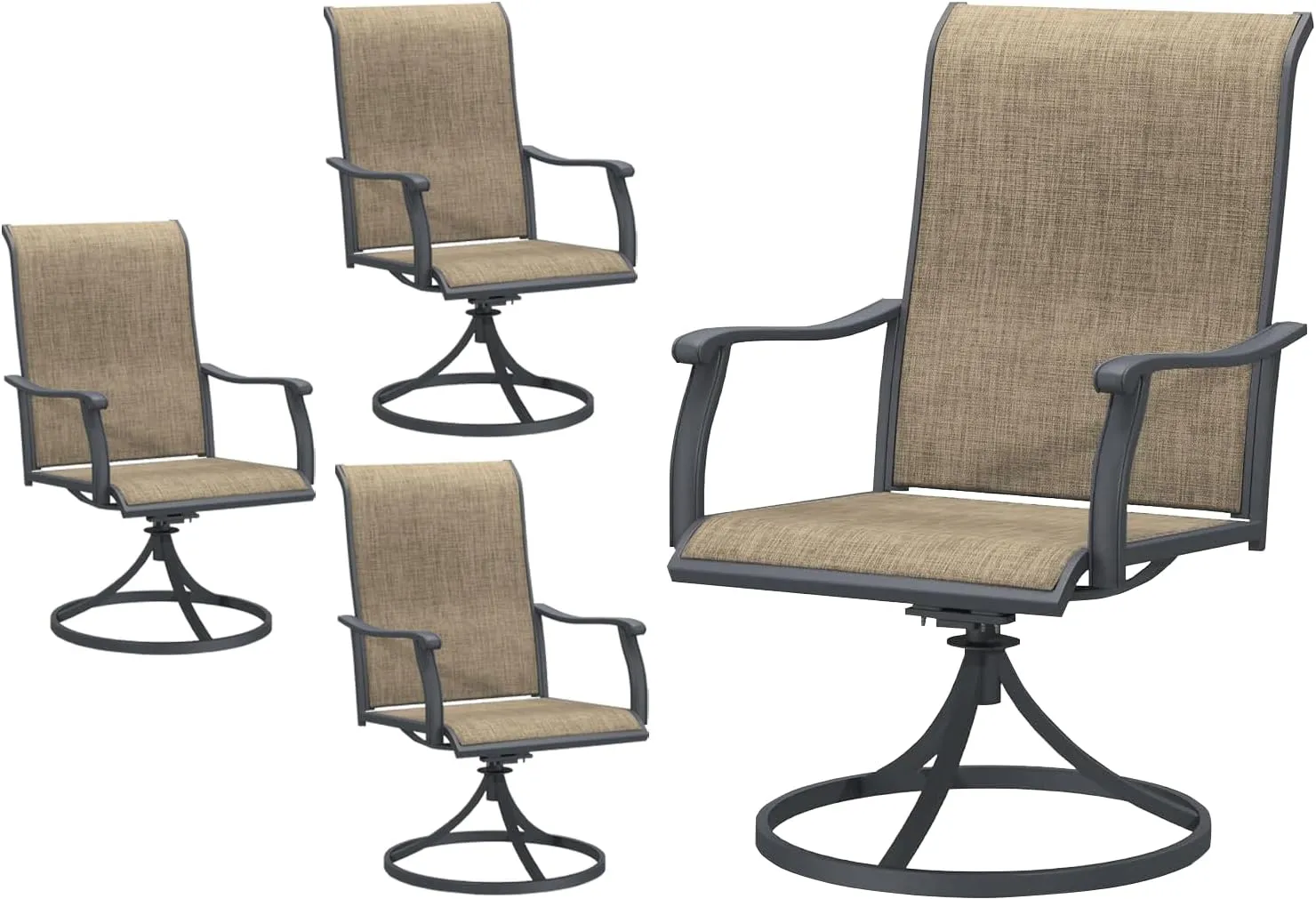 Patio Swivel Chairs Outdoor Swivel Rocker Dining Chairs with All Weather Textilene High Back Metal Frame for Backyard Deck Lawn Garden (Brown, Set of 4)
