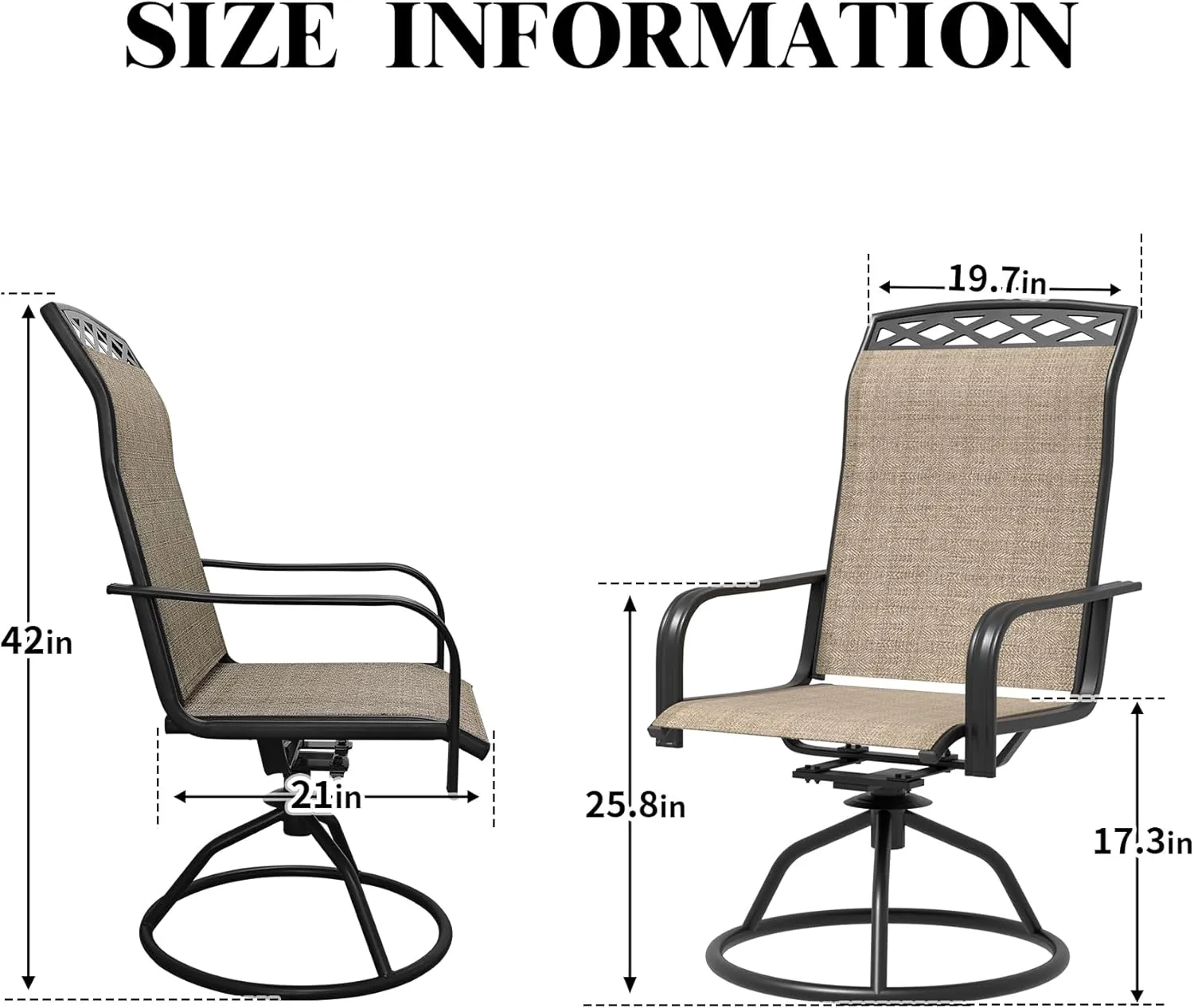 Patio Swivel Dining Chair with High Backrest - 360° Rotating & 15° Rocking, Textilene Fabric Outdoor Chair, Lightweight Waterproof And Breathable Pattern Design for Garden, Deck, Poolside(4, Brown)
