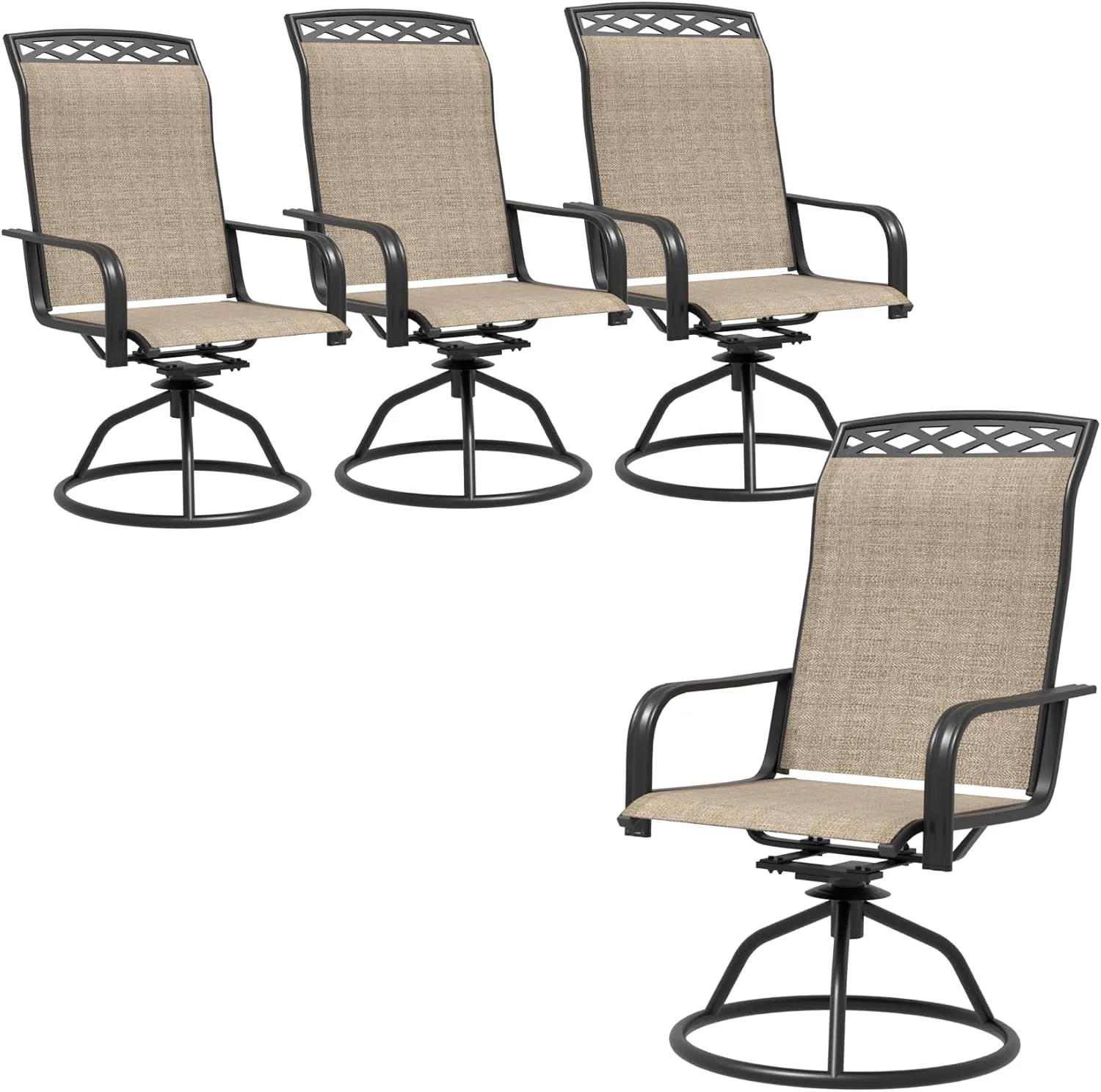 Patio Swivel Dining Chair with High Backrest - 360° Rotating & 15° Rocking, Textilene Fabric Outdoor Chair, Lightweight Waterproof And Breathable Pattern Design for Garden, Deck, Poolside(4, Brown)