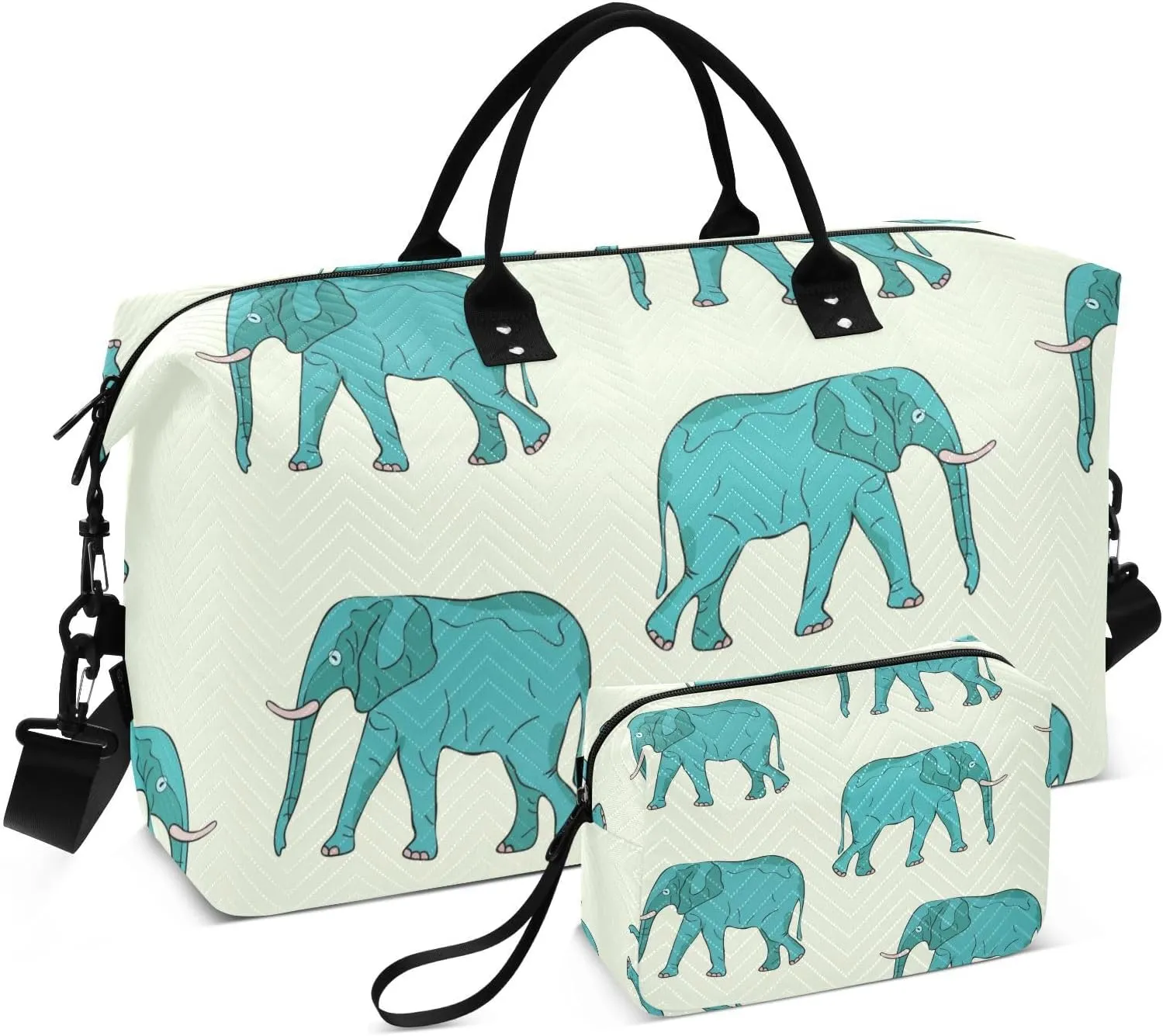 Pattern with Realistic Elephant Duffle Bags for Women Men Waterproof Weekender Overnight Bags Hospital Bag Large Tote Bag with Toiletry Bag for Yoga Gym Travel Sport Hospital