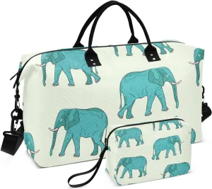 Pattern with Realistic Elephant Duffle Bags for Women Men Waterproof Weekender Overnight Bags Hospital Bag Large Tote Bag with Toiletry Bag for Yoga Gym Travel Sport Hospital