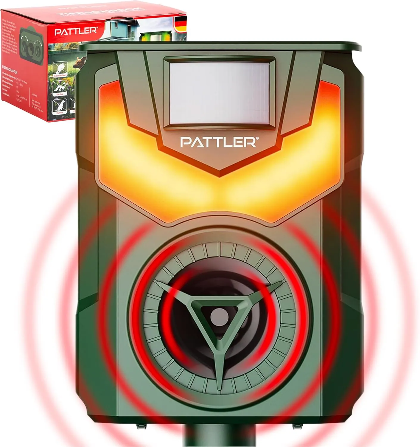 PATTLER® Animal Repellent Outdoor with Flame Light to Scare Animals | Deer and Rabbit Repellent with Motion Sensor up to 10m Range | Ultrasonic Deer Repellent | Rabbit Repellent Outdoor | | 1 Pack