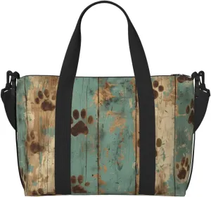 paw prints on wood print Travel Duffel Bag, Sports Tote Gym Bag, Swim Pool Bag Large Shoulder Tote Bag for Beach Weekender, 202-406-121