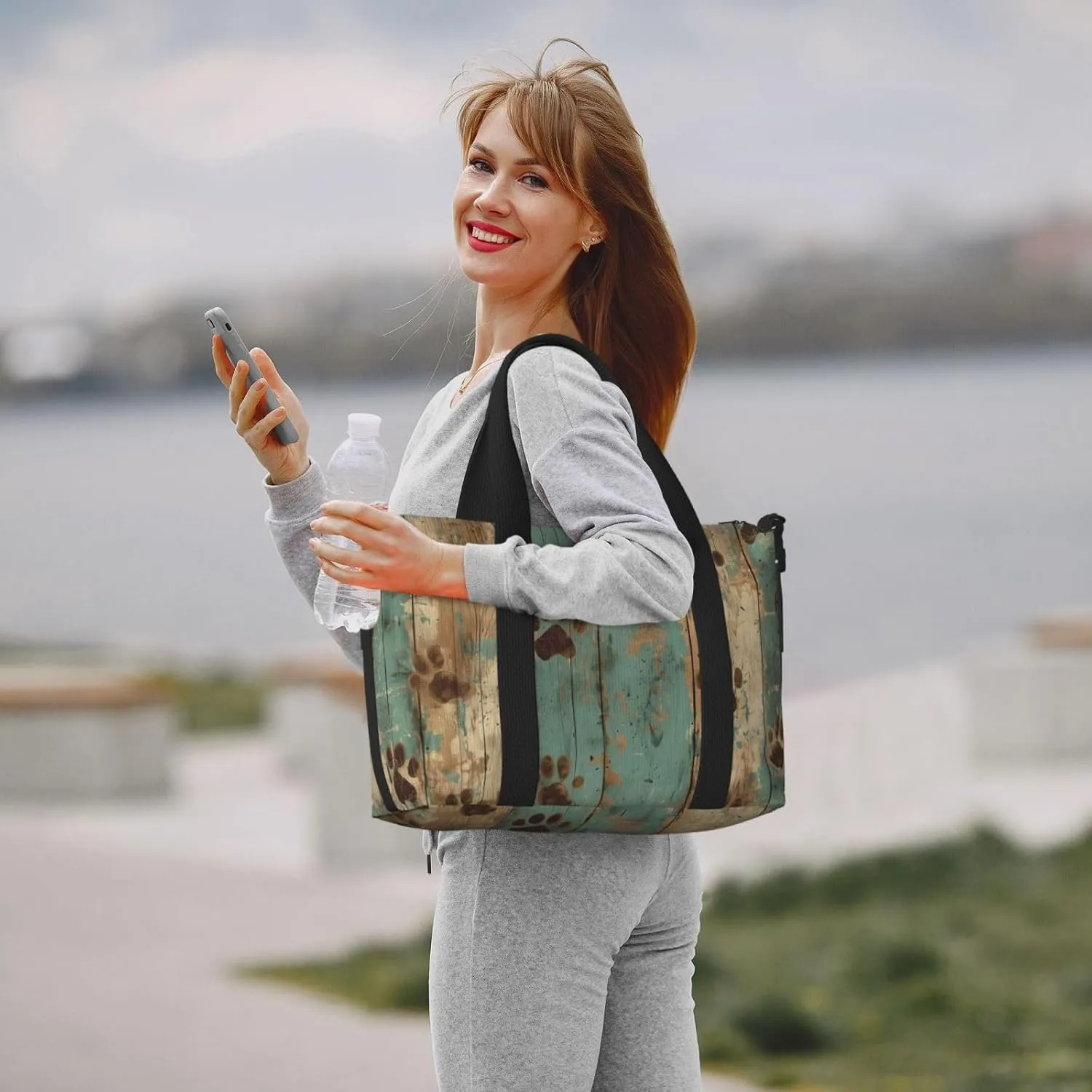 paw prints on wood print Travel Duffel Bag, Sports Tote Gym Bag, Swim Pool Bag Large Shoulder Tote Bag for Beach Weekender, 202-406-121