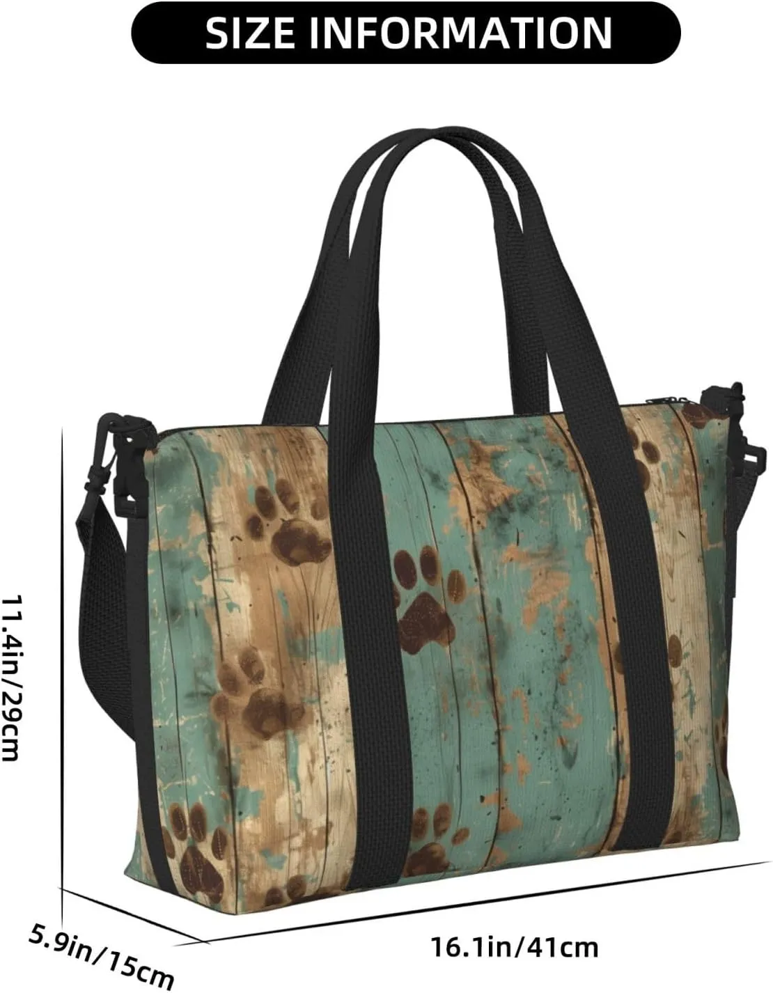paw prints on wood print Travel Duffel Bag, Sports Tote Gym Bag, Swim Pool Bag Large Shoulder Tote Bag for Beach Weekender, 202-406-121