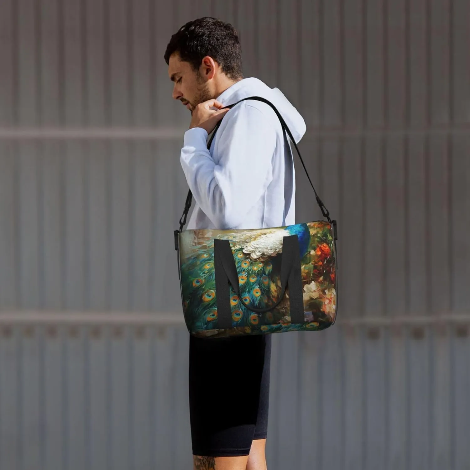 Peacock print Travel Duffel Bag, Sports Tote Gym Bag, Swim Pool Bag Large Shoulder Tote Bag for Beach Weekender