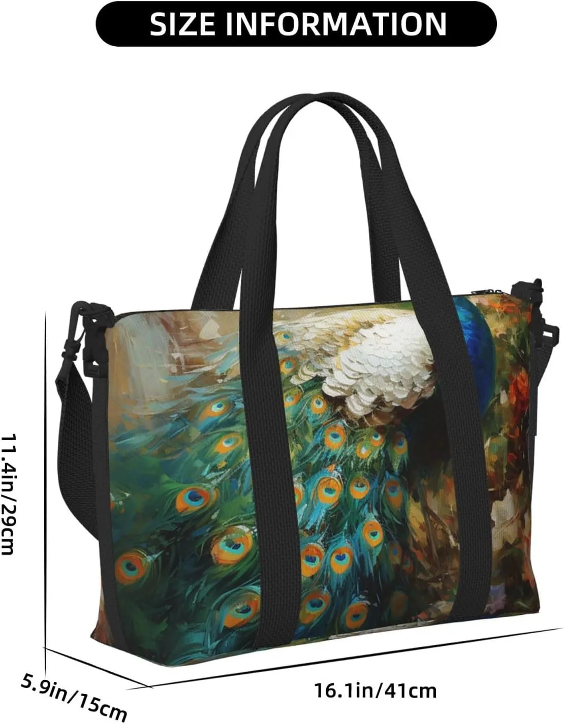 Peacock print Travel Duffel Bag, Sports Tote Gym Bag, Swim Pool Bag Large Shoulder Tote Bag for Beach Weekender