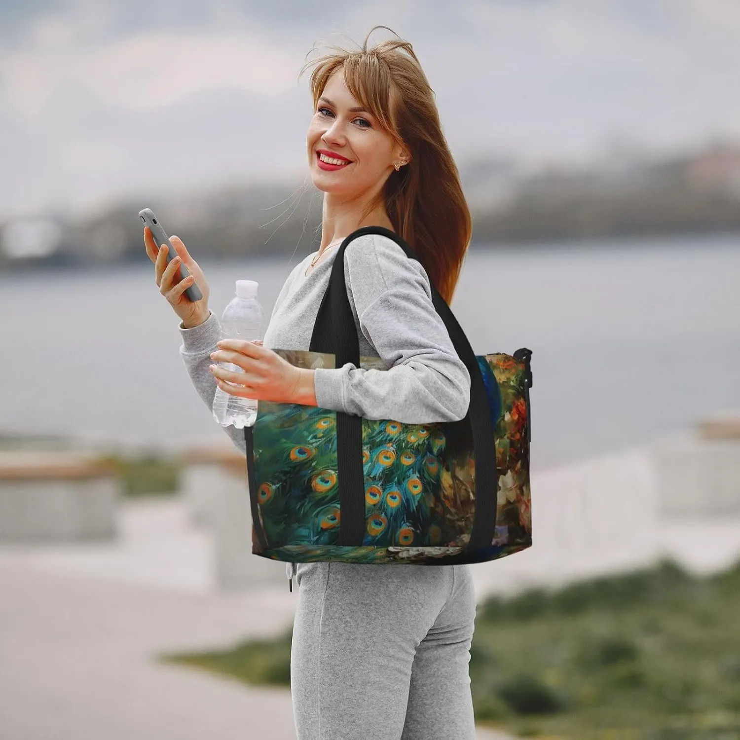 Peacock print Travel Duffel Bag, Sports Tote Gym Bag, Swim Pool Bag Large Shoulder Tote Bag for Beach Weekender