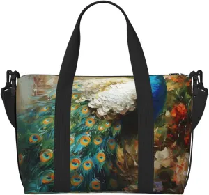 Peacock print Travel Duffel Bag, Sports Tote Gym Bag, Swim Pool Bag Large Shoulder Tote Bag for Beach Weekender