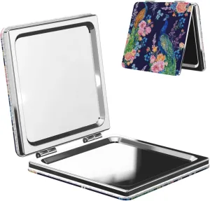 Peacocks and Flowers Women Small Pocket Mirror Travel Cosmetic Mirror Folding Handheld Makeup Mirror