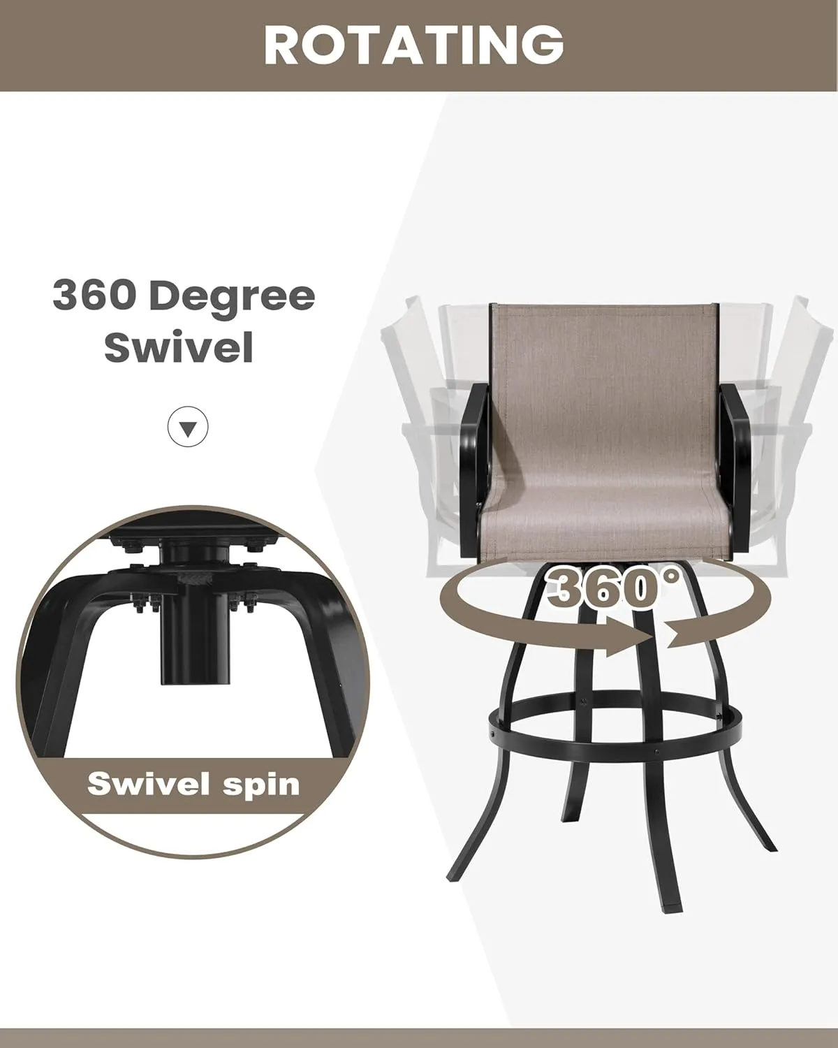 Pellebant 4 Pcs Swivel Outdoor Bar Stools, 30" High Bar Chairs with Sunbrella Fabric & Aluminum Frame, All Weather Furniture for Patio, Pool, Garden, Backyard, Augustine Ashe