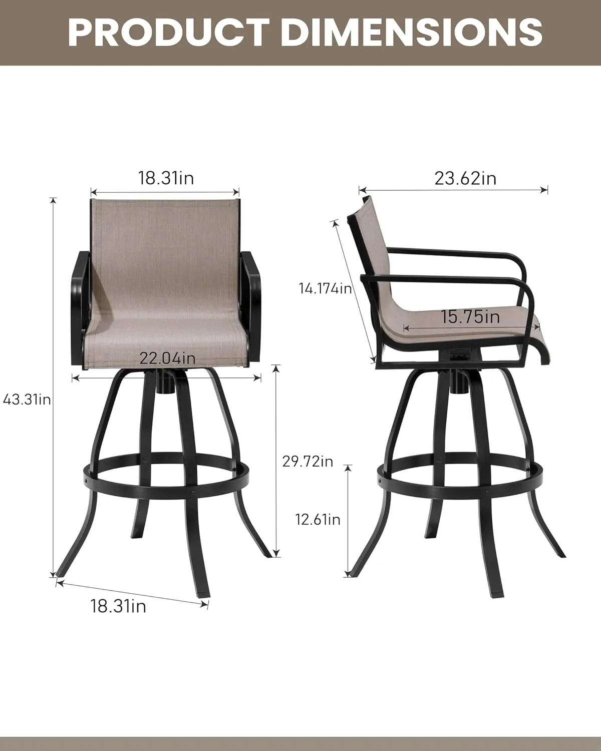 Pellebant 4 Pcs Swivel Outdoor Bar Stools, 30" High Bar Chairs with Sunbrella Fabric & Aluminum Frame, All Weather Furniture for Patio, Pool, Garden, Backyard, Augustine Ashe