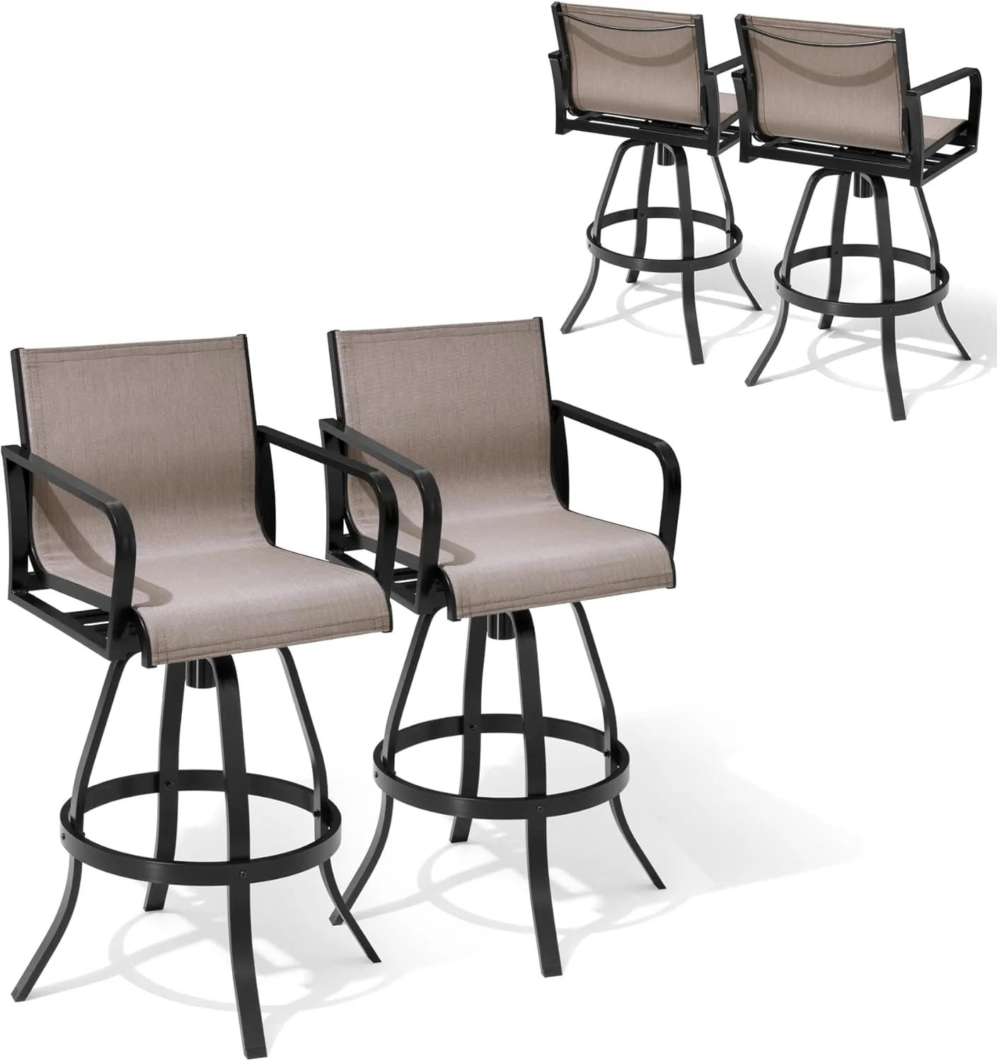 Pellebant 4 Pcs Swivel Outdoor Bar Stools, 30" High Bar Chairs with Sunbrella Fabric & Aluminum Frame, All Weather Furniture for Patio, Pool, Garden, Backyard, Augustine Ashe