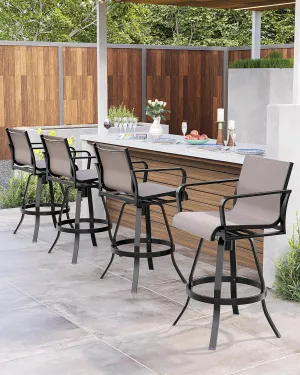 Pellebant 4 Pcs Swivel Outdoor Bar Stools, 30" High Bar Chairs with Sunbrella Fabric & Aluminum Frame, All Weather Furniture for Patio, Pool, Garden, Backyard, Augustine Ashe