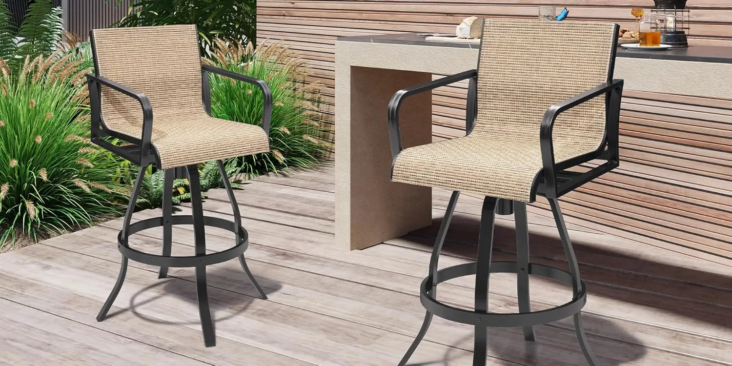 Pellebant Outdoor Swivel Bar Stools Set of 4, 30" Aluminum Bar Height Chairs, All Weather Furniture for Patio, Pool, Garden, Backyard, 4pc，Brown