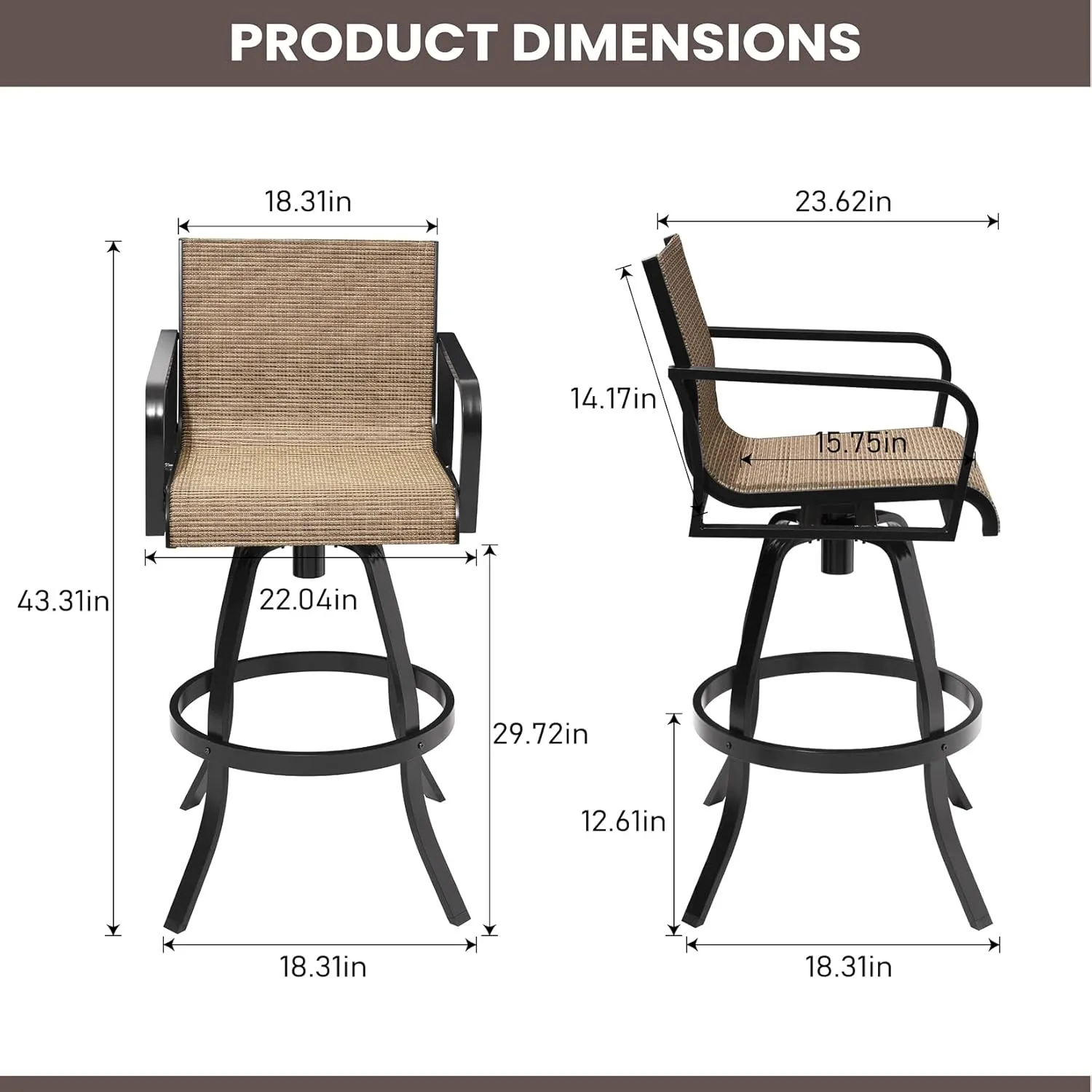 Pellebant Outdoor Swivel Bar Stools Set of 4, 30" Aluminum Bar Height Chairs, All Weather Furniture for Patio, Pool, Garden, Backyard, 4pc，Brown