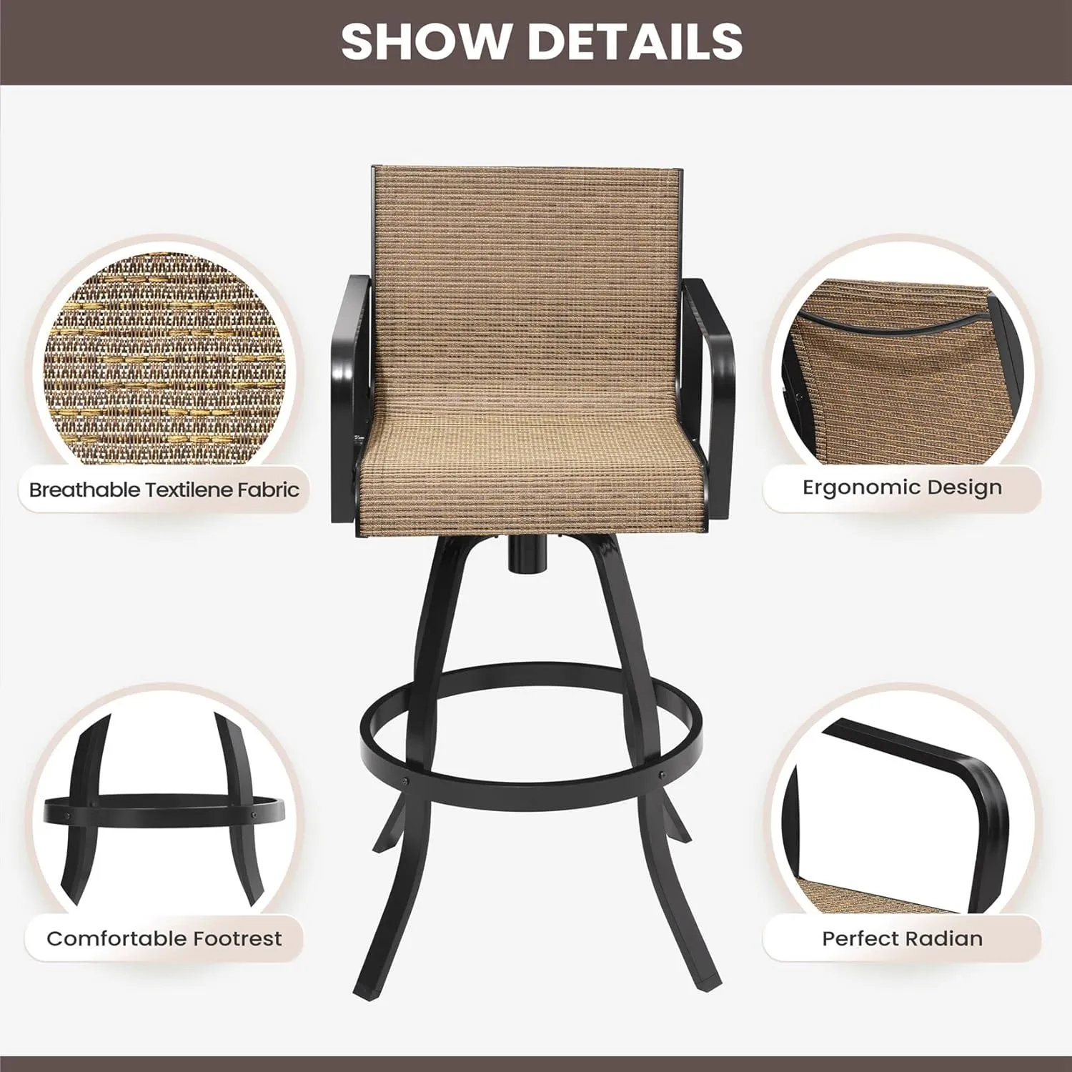 Pellebant Outdoor Swivel Bar Stools Set of 4, 30" Aluminum Bar Height Chairs, All Weather Furniture for Patio, Pool, Garden, Backyard, 4pc，Brown