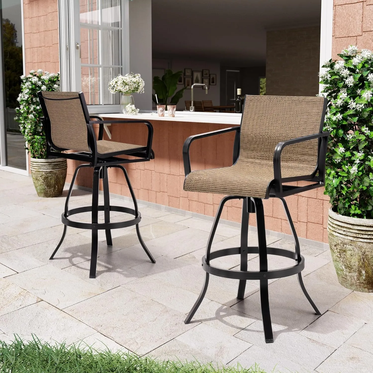Pellebant Outdoor Swivel Bar Stools Set of 4, 30" Aluminum Bar Height Chairs, All Weather Furniture for Patio, Pool, Garden, Backyard, 4pc，Brown