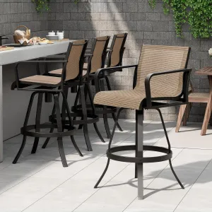Pellebant Outdoor Swivel Bar Stools Set of 4, 30" Aluminum Bar Height Chairs, All Weather Furniture for Patio, Pool, Garden, Backyard, 4pc，Brown