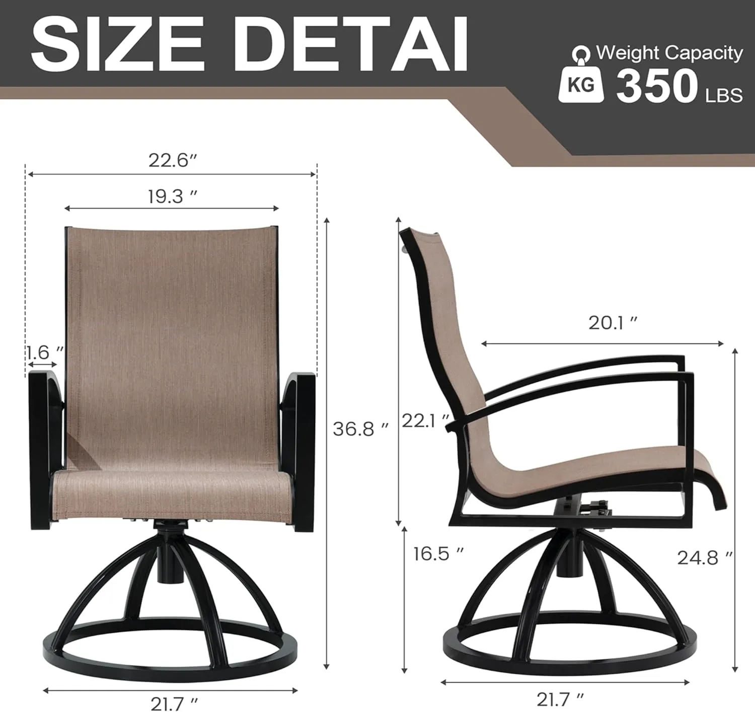 Pellebant Outdoor Swivel Rocker Patio Chairs Set of 4, All-Weather Outdoor Dining Chairs with Aluminum Frame & Sunbrella Breathable Fabric for Garden,Backyard Only Chair-Ashe