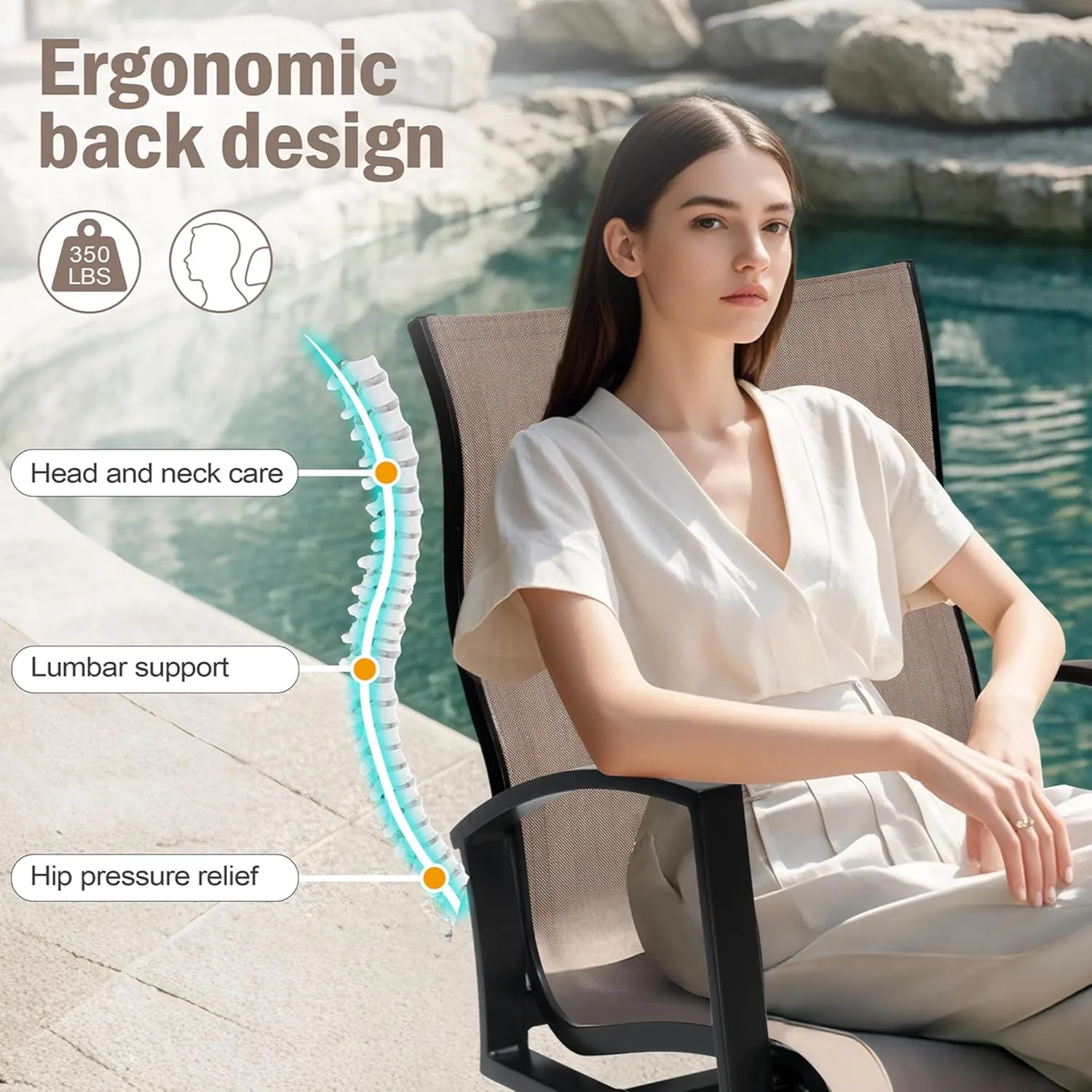Pellebant Outdoor Swivel Rocker Patio Chairs Set of 4, All-Weather Outdoor Dining Chairs with Aluminum Frame & Sunbrella Breathable Fabric for Garden,Backyard Only Chair-Ashe