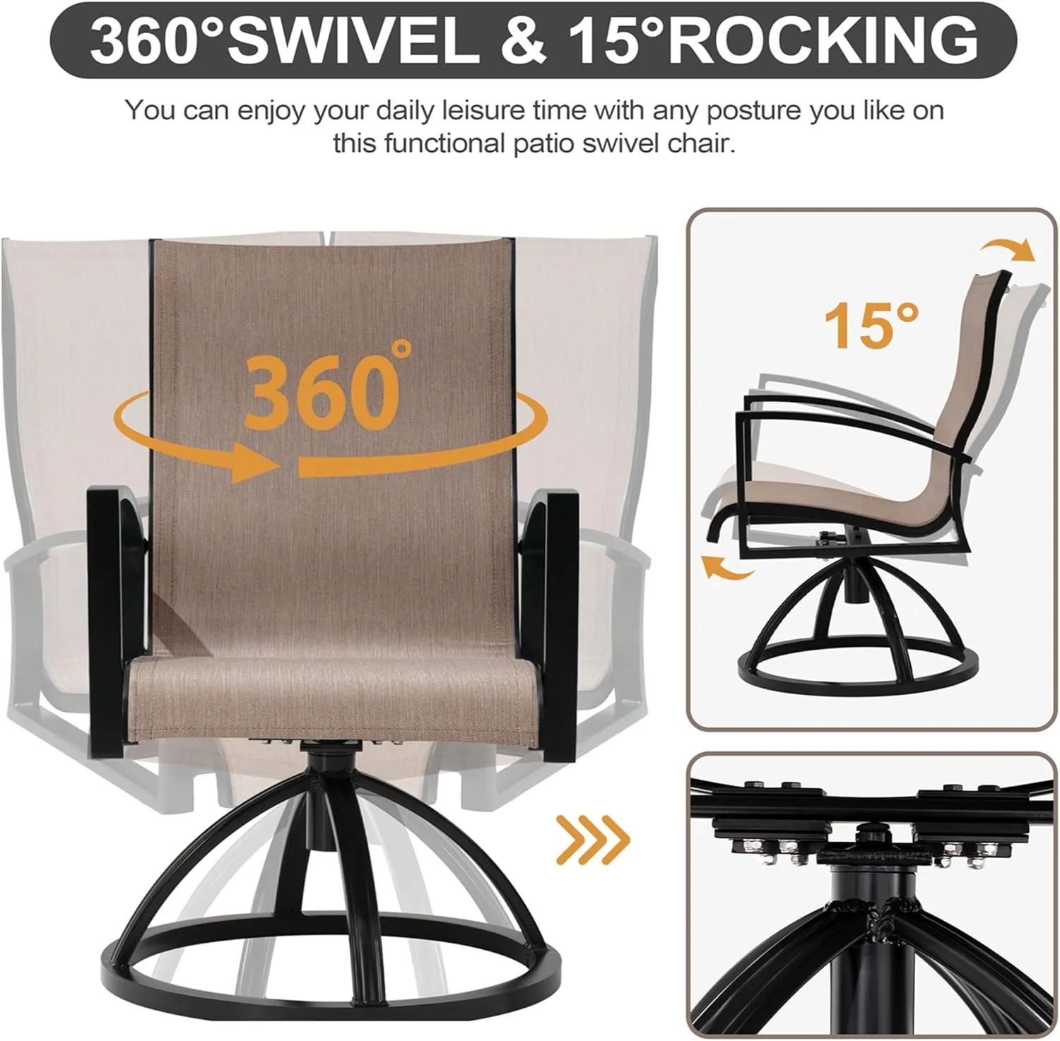 Pellebant Outdoor Swivel Rocker Patio Chairs Set of 4, All-Weather Outdoor Dining Chairs with Aluminum Frame & Sunbrella Breathable Fabric for Garden,Backyard Only Chair-Ashe