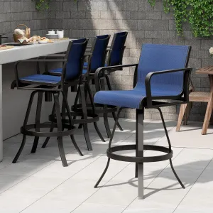 Pellebant Swivel Outdoor Bar Stools Set of 4, 30" Aluminum Bar Height Chairs with Textilene Fabric, All Weather Furniture for Patio, Pool, Garden, Backyard, Navy Blue