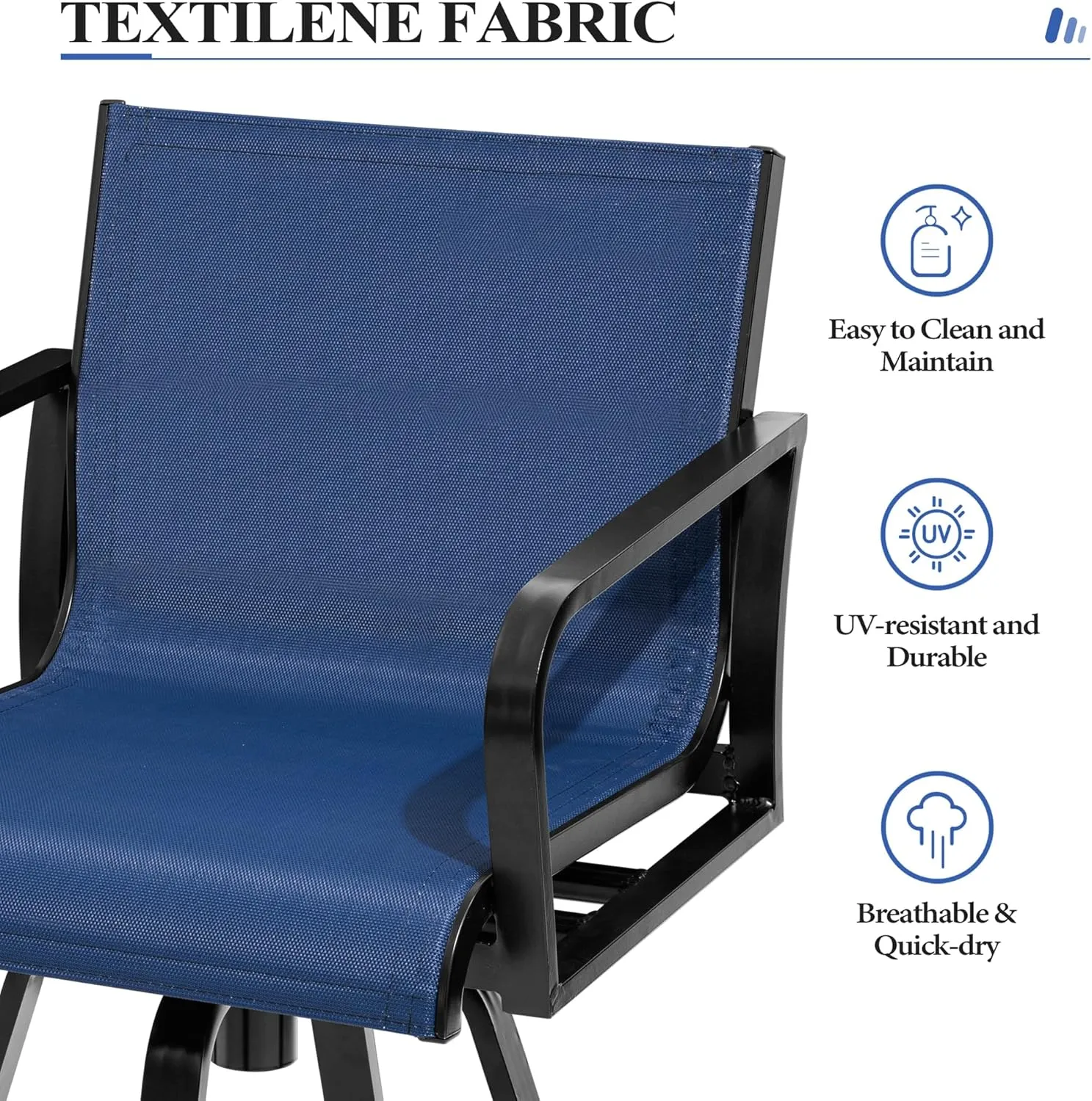 Pellebant Swivel Outdoor Bar Stools Set of 4, 30" Aluminum Bar Height Chairs with Textilene Fabric, All Weather Furniture for Patio, Pool, Garden, Backyard, Navy Blue
