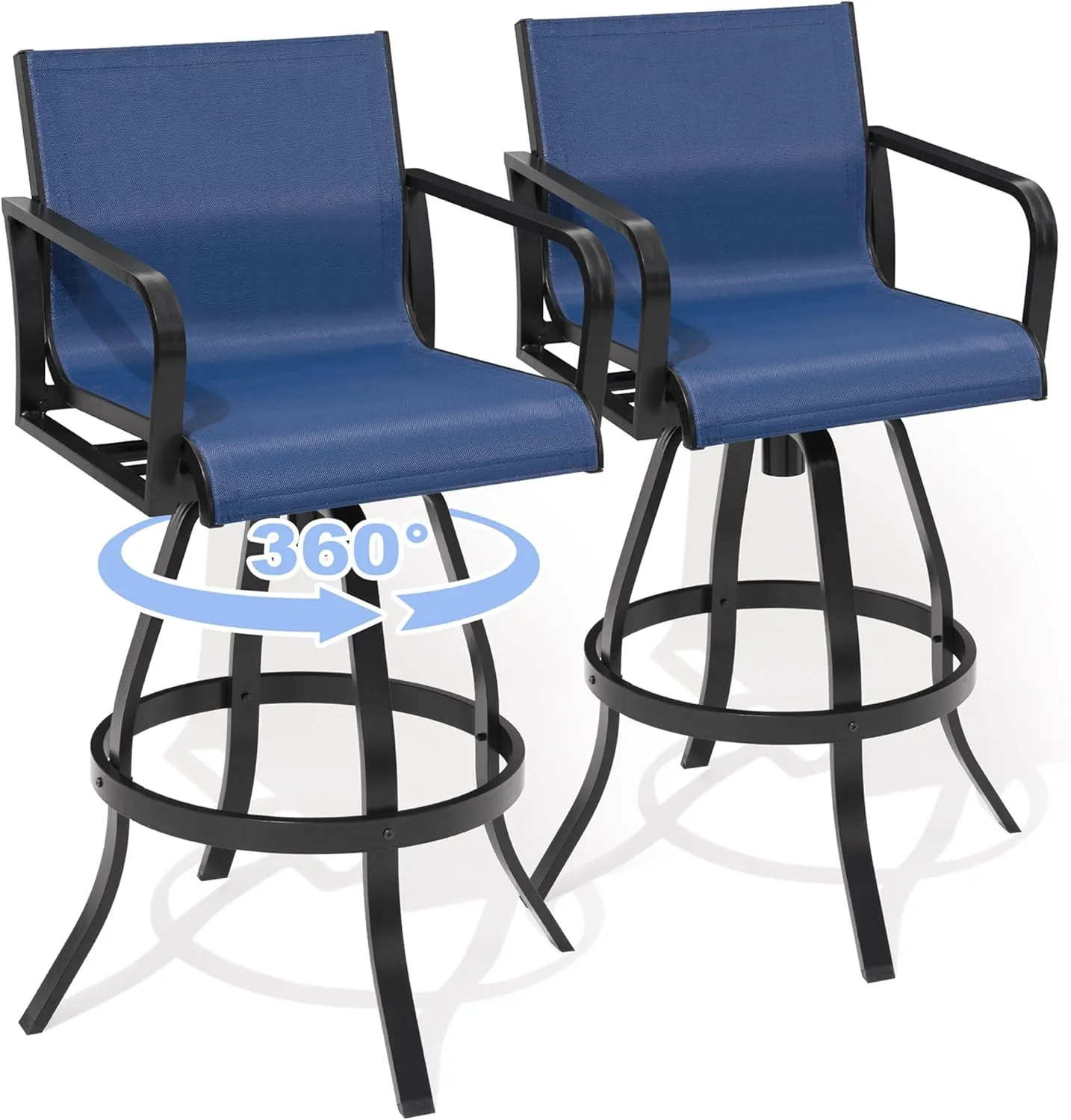 Pellebant Swivel Outdoor Bar Stools Set of 4, 30" Aluminum Bar Height Chairs with Textilene Fabric, All Weather Furniture for Patio, Pool, Garden, Backyard, Navy Blue