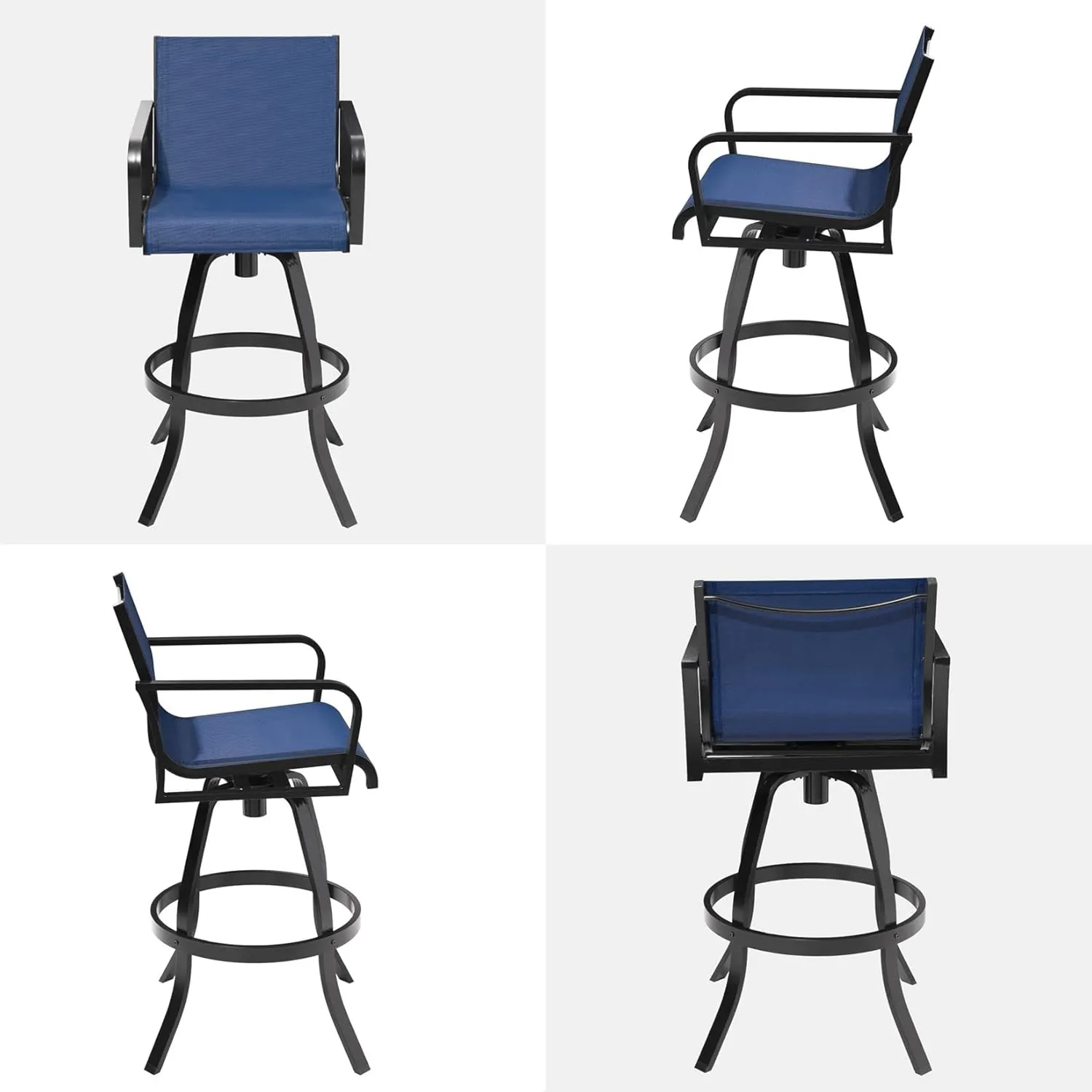 Pellebant Swivel Outdoor Bar Stools Set of 4, 30" Aluminum Bar Height Chairs with Textilene Fabric, All Weather Furniture for Patio, Pool, Garden, Backyard, Navy Blue