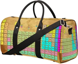 Periodic Table Of Elements Chemistry Travel Duffel Bag, Foldable Sport Gym Tote Bag, Waterproof Weekender Overnight Bag with Shoulder Strap, Carry On Luggage Handbag for Men and Women