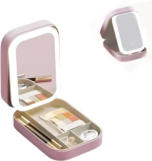 Periodicali Makeup Mirror, Periodicali Travel Makeup Mirror, Makeup Mirror with Light, Travel Makeup Mirror with Storage(Pink)